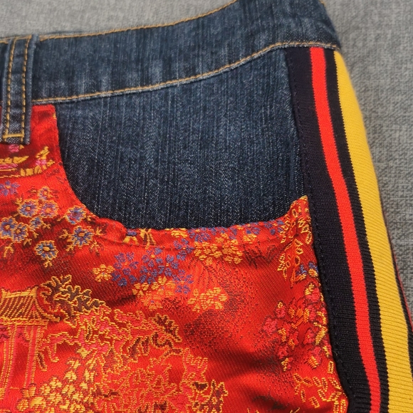 Jordache Vintage Jean Size 11 / 12 and satin skirt Red Gold Blue retro - Picture 3 of 15